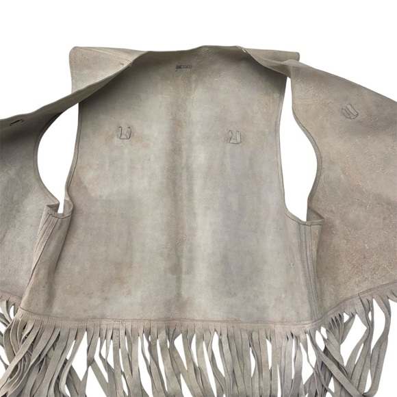 Vintage Authentic Suede Leather Fringe Cowboy Vest Off White One Size - Picture 8 of 12